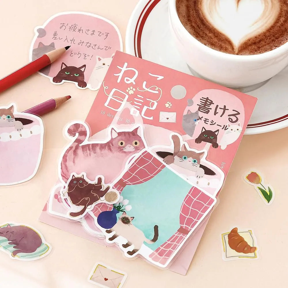 BGM Cat Diary Writable Memo Stickers - Pink