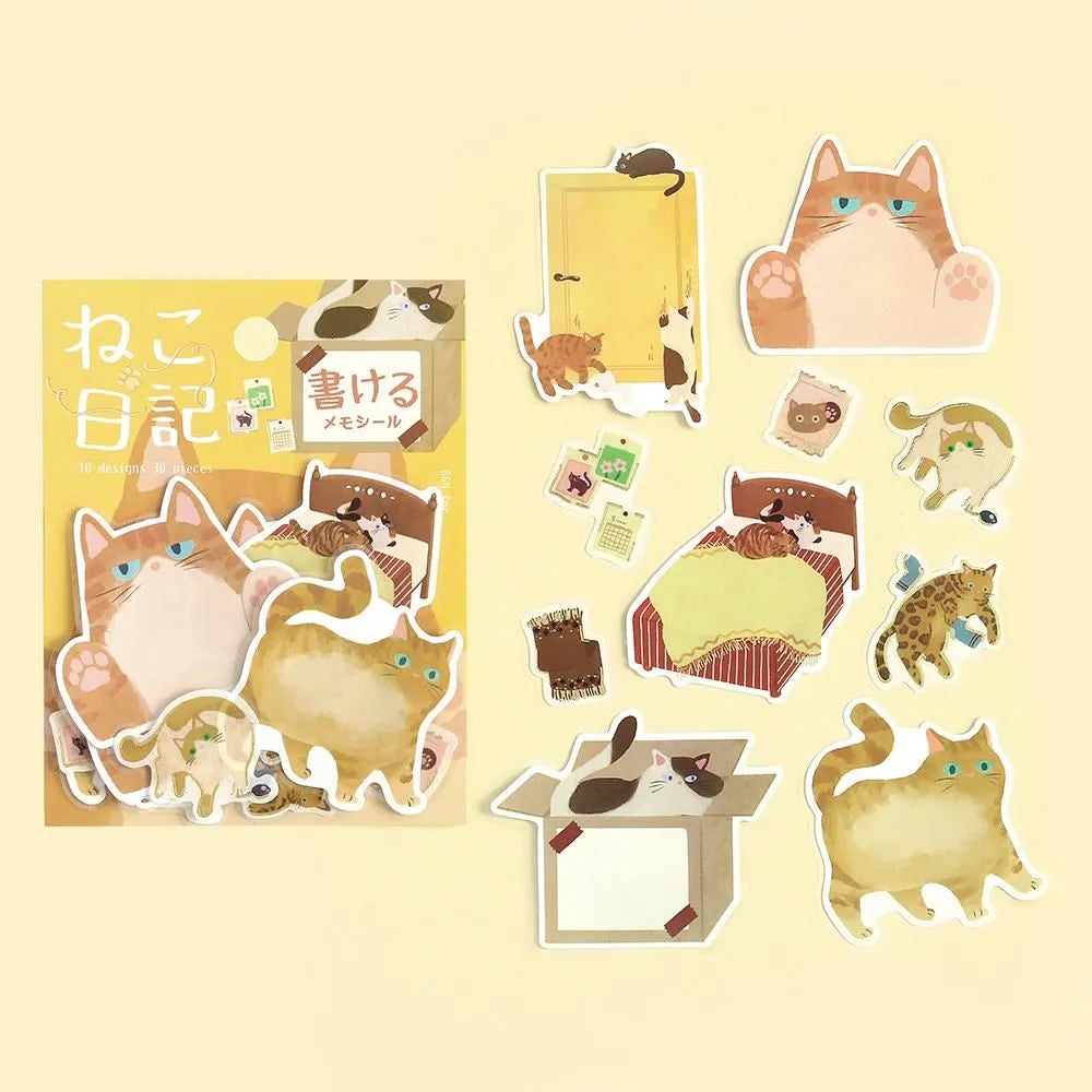 BGM Cat Diary Writable Memo Stickers - Yellow