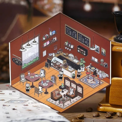 BGM Diorama 2.5D Miniature Room Sticker Vol.1 - Cafe - Default Title by Techo Treats Stationery