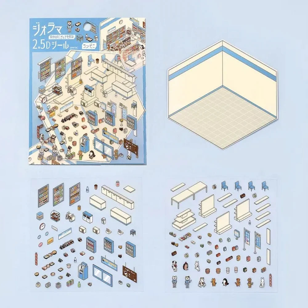 BGM Diorama 2.5D Miniature Room Sticker Vol.1 - Convenience Store - Default Title by Techo Treats Stationery
