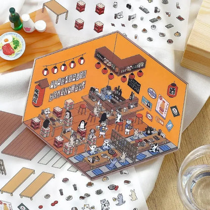 BGM Diorama 2.5D Miniature Room Sticker Vol.1 - Izakaya (Japanese Gastropub) - Default Title by Techo Treats Stationery