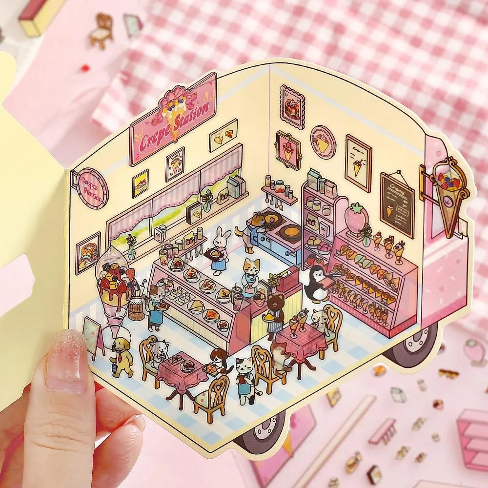 BGM Diorama 2.5D Miniature Room Sticker Vol.3 - Crêperie - Default Title by Techo Treats Stationery