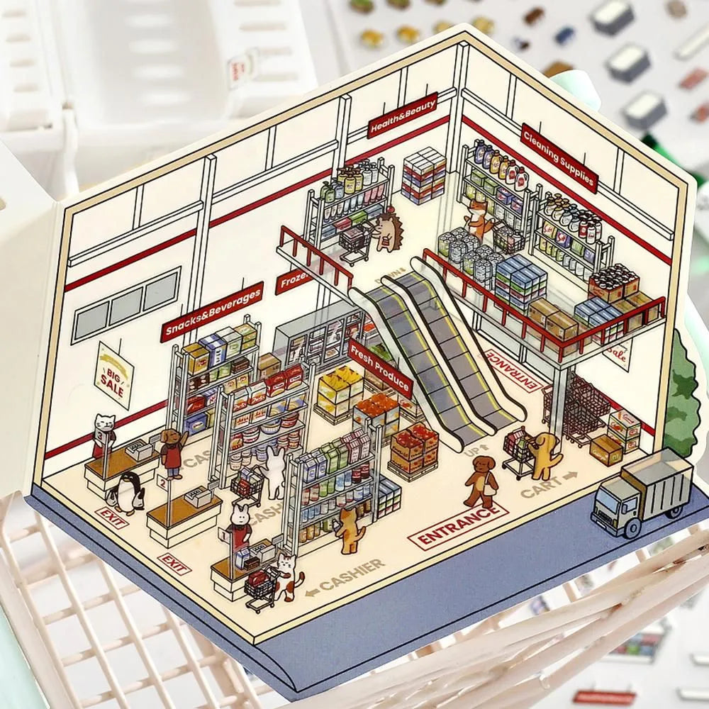 BGM Diorama 2.5D Miniature Room Sticker Vol.3 - Supermarket - Default Title by Techo Treats Stationery