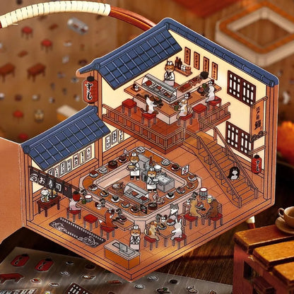 BGM Diorama 2.5D Miniature Room Sticker Vol.3 - Sushi Restaurant - Default Title by Techo Treats Stationery