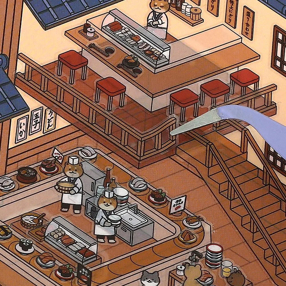 BGM Diorama 2.5D Miniature Room Sticker Vol.3 - Sushi Restaurant - Default Title by Techo Treats Stationery