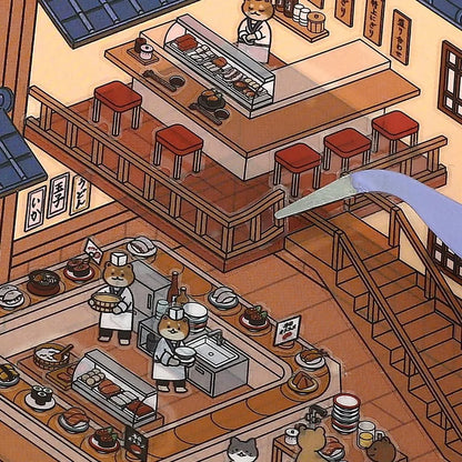 BGM Diorama 2.5D Miniature Room Sticker Vol.3 - Sushi Restaurant - Default Title by Techo Treats Stationery