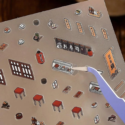 BGM Diorama 2.5D Miniature Room Sticker Vol.3 - Sushi Restaurant - Default Title by Techo Treats Stationery