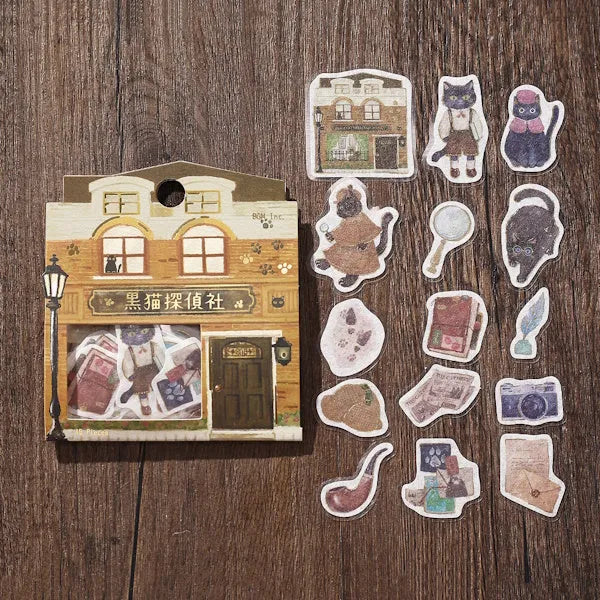 BGM Fantasy Shopping Arcade Foil-stamped Washi Flake Seal - Black Cat Detective Agency - Default Title by Techo Treats Stationery