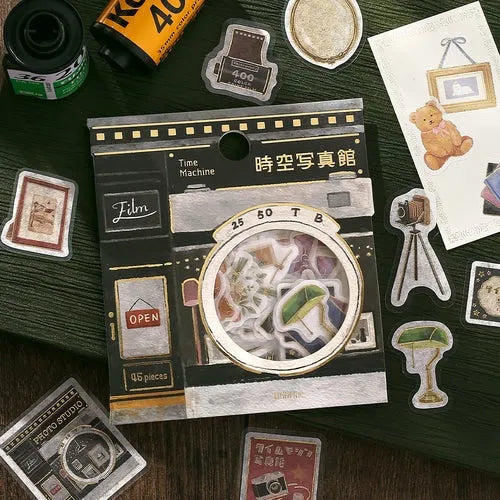 BGM Fantasy Shopping Arcade Foil-stamped Washi Flake Seal - Time Machine Photo Studio - Default Title by Techo Treats Stationery