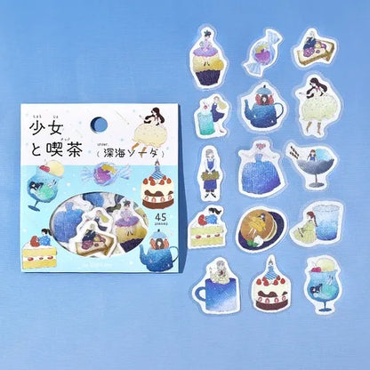BGM Girl and Cafe Foil-stamped Flake Seal - Deep Sea Soda - Default Title by Techo Treats Stationery