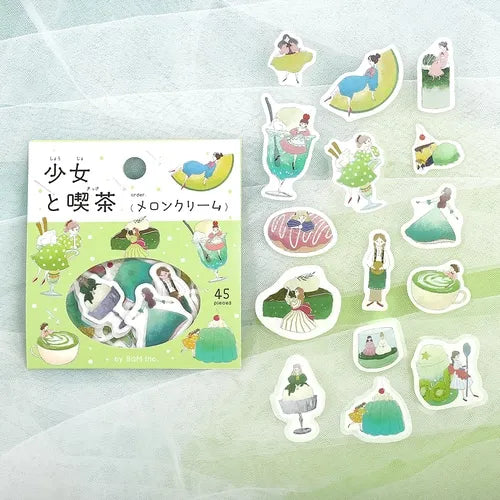 BGM Girl and Cafe Foil-stamped Flake Seal - Melon Cream - Default Title by Techo Treats Stationery