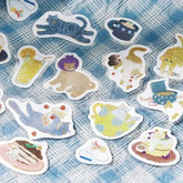 BGM Kitten Cafe Foil-stamped Washi Flake Seal - Blueberry - Default Title by Techo Treats Stationery