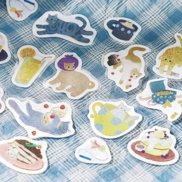 BGM Kitten Cafe Foil-stamped Washi Flake Seal - Blueberry - Default Title by Techo Treats Stationery
