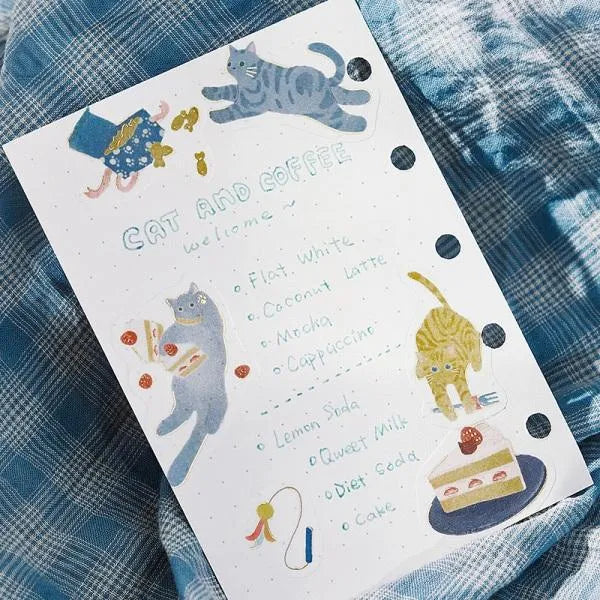BGM Kitten Cafe Foil-stamped Washi Flake Seal - Blueberry - Default Title by Techo Treats Stationery