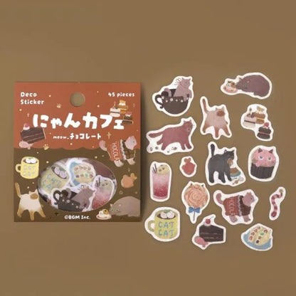 BGM Kitten Cafe Foil-stamped Washi Flake Seal - Chocolate - Default Title by Techo Treats Stationery