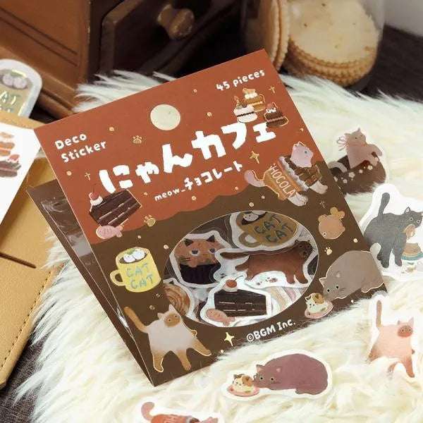 BGM Kitten Cafe Foil-stamped Washi Flake Seal - Chocolate - Default Title by Techo Treats Stationery
