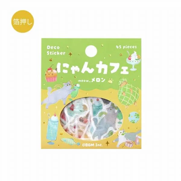 BGM Kitten Cafe Foil-stamped Washi Flake Seal - Melon - Default Title by Techo Treats Stationery