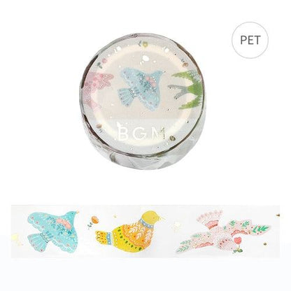 BGM LIFE Series Foil-stamped Clear Tape 20mm - Bird Embroidery - Default Title by Techo Treats Stationery