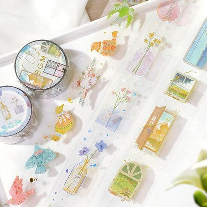 BGM LIFE Series Foil-stamped Clear Tape 20mm - Bird Embroidery - Default Title by Techo Treats Stationery