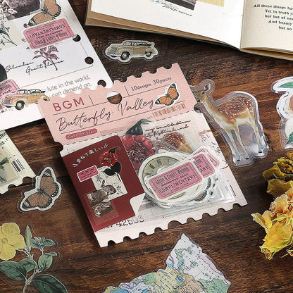 BGM Mix Seal Vintage Flake Stickers - Butterfly Valley - Default Title by Techo Treats Stationery