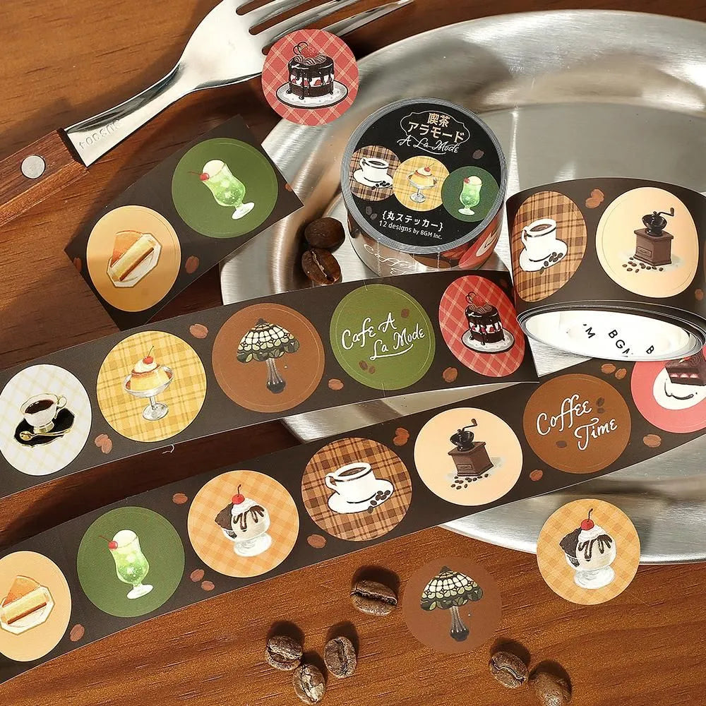 BGM Round Sticker Roll - Cafe A La Mode - Default Title by Techo Treats Stationery