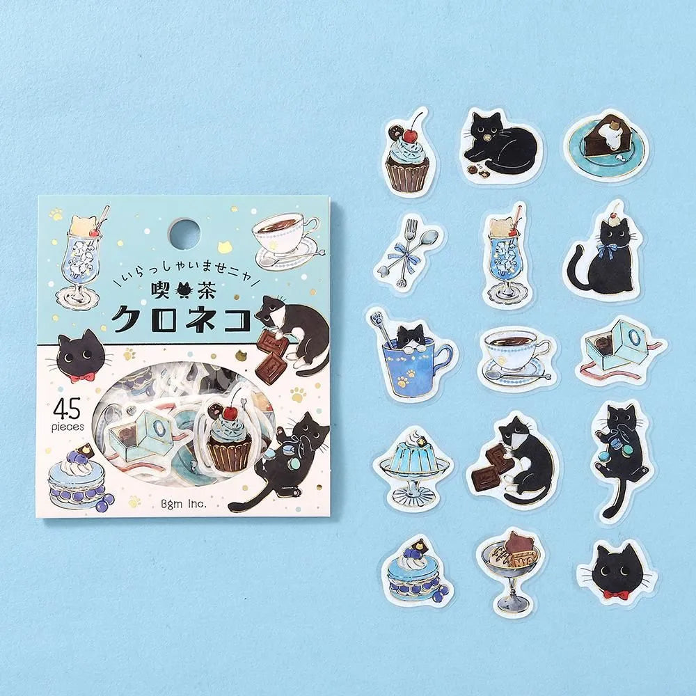 BGM Welcome Meow! Foil-stamped Flake Seal - Black Cat Cafe - Default Title by Techo Treats Stationery