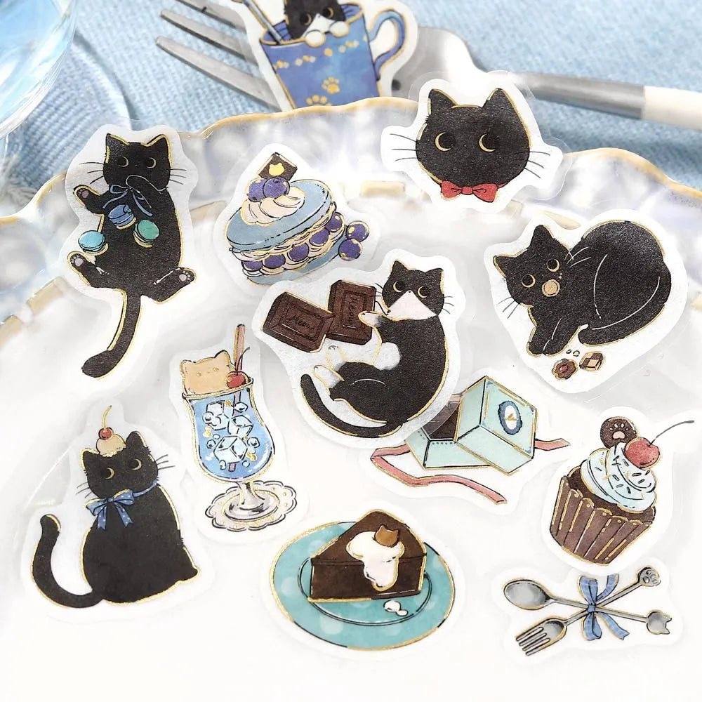 BGM Welcome Meow! Foil-stamped Flake Seal - Black Cat Cafe - Default Title by Techo Treats Stationery