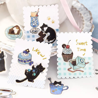 BGM Welcome Meow! Foil-stamped Flake Seal - Black Cat Cafe - Default Title by Techo Treats Stationery