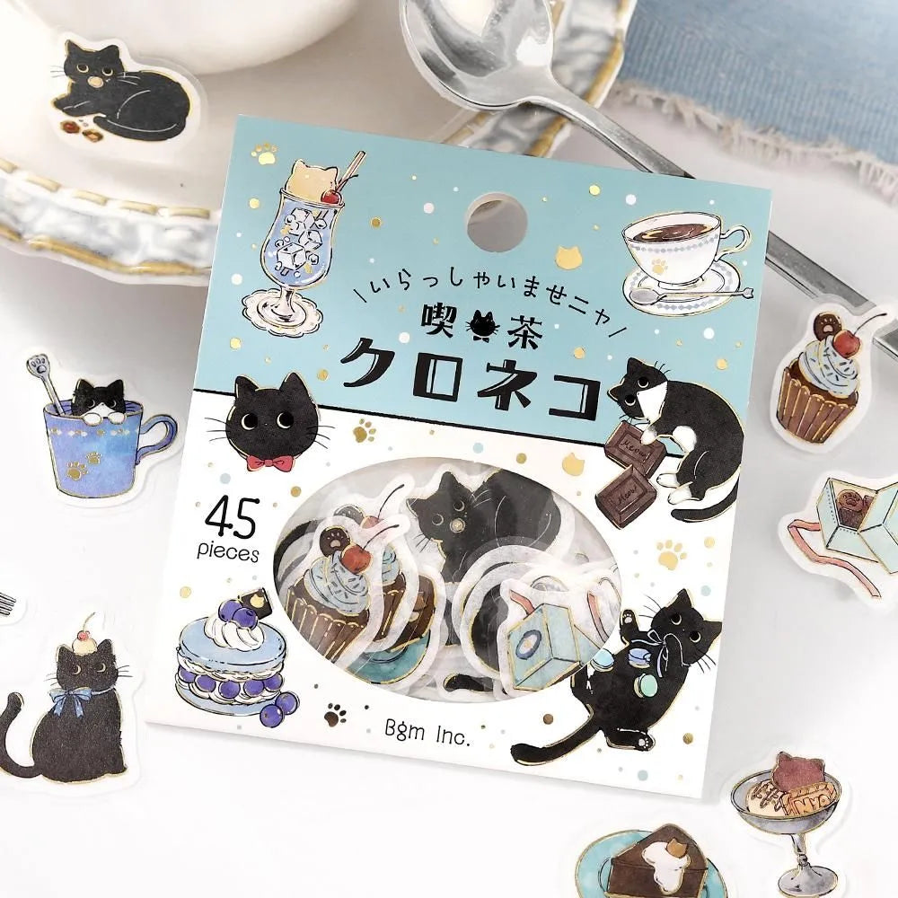 BGM Welcome Meow! Foil-stamped Flake Seal - Black Cat Cafe - Default Title by Techo Treats Stationery