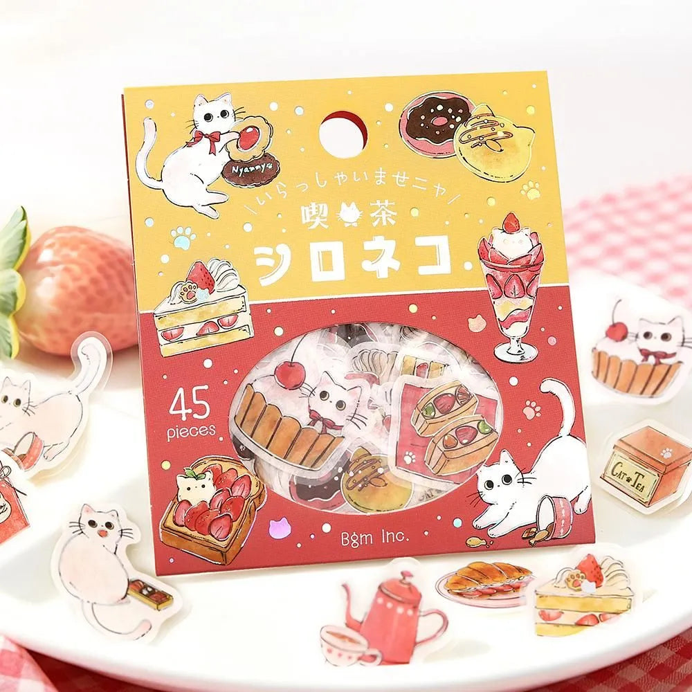 BGM Welcome Meow! Foil-stamped Flake Seal - White Cat Cafe - Default Title by Techo Treats Stationery