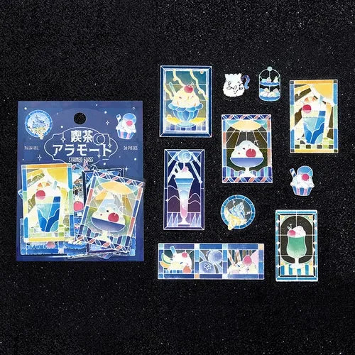 Cafe A La Mode Stained Glass Foil-stamped Clear Sticker - Blue - Techo Treats