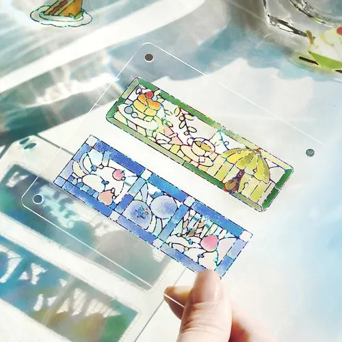 Cafe A La Mode Stained Glass Foil-stamped Clear Sticker - Green - Techo Treats