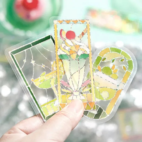 Cafe A La Mode Stained Glass Foil-stamped Clear Sticker - Green - Techo Treats