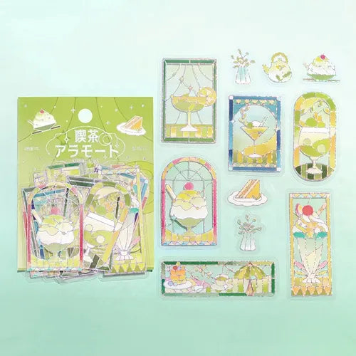 Cafe A La Mode Stained Glass Foil-stamped Clear Sticker - Green - Techo Treats