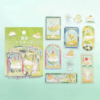 Cafe A La Mode Stained Glass Foil-stamped Clear Sticker - Green - Techo Treats