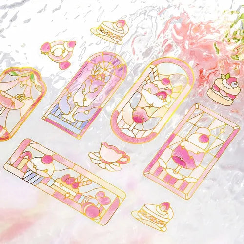 Cafe A La Mode Stained Glass Foil-stamped Clear Sticker - Red - Techo Treats