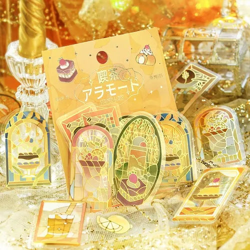 Cafe A La Mode Stained Glass Foil-stamped Clear Sticker - Yellow - Techo Treats