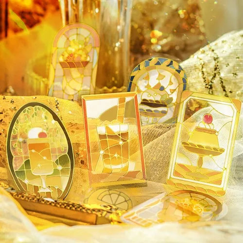 Cafe A La Mode Stained Glass Foil-stamped Clear Sticker - Yellow - Techo Treats