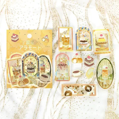 Cafe A La Mode Stained Glass Foil-stamped Clear Sticker - Yellow - Techo Treats
