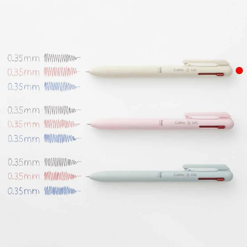 Calme 3-color Quiet Ballpoint Pen 0.35mm (3 body colors) - Techo Treats