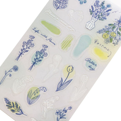 Collage Seal Clear Sticker - Blue Flower - Furukawa Shiko - Default Title by Techo Treats Stationery