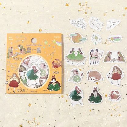 Constellation Girls Foil-stamped Flake Seal - Taurus &amp; Gemini &amp; Crab - Techo Treats