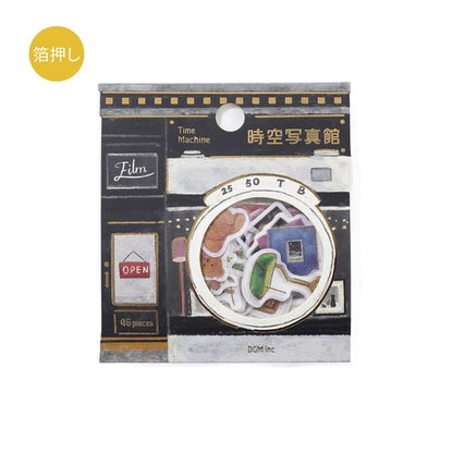 Fantasy Shopping Arcade Foil-stamped Washi Flake Seal - Time Machine Photo Studio - Techo Treats