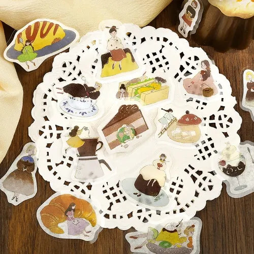 Girl and Cafe Foil-stamped Flake Seal - Chocolate Milk - Techo Treats