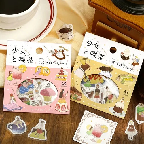 Girl and Cafe Foil-stamped Flake Seal - Chocolate Milk - Techo Treats