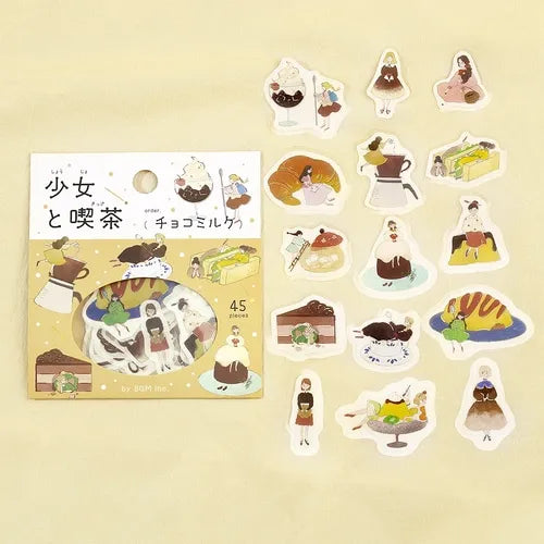 Girl and Cafe Foil-stamped Flake Seal - Chocolate Milk - Techo Treats