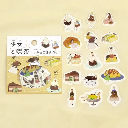 Girl and Cafe Foil-stamped Flake Seal - Chocolate Milk - Techo Treats