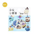 Girl and Cafe Foil-stamped Flake Seal - Deep Sea Soda - Techo Treats