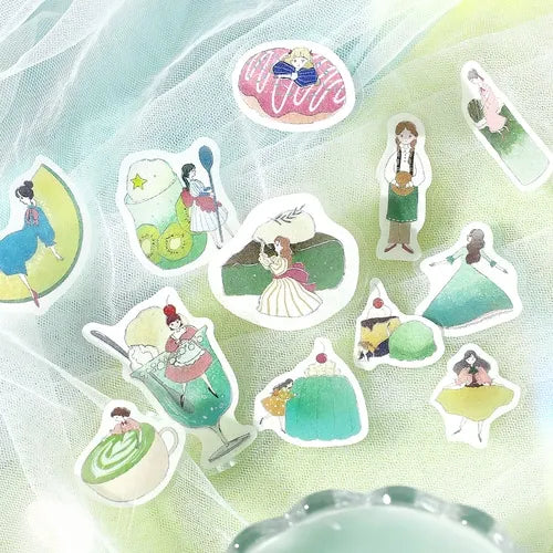 Girl and Cafe Foil-stamped Flake Seal - Melon Cream - Techo Treats