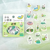 Girl and Cafe Foil-stamped Flake Seal - Melon Cream - Techo Treats